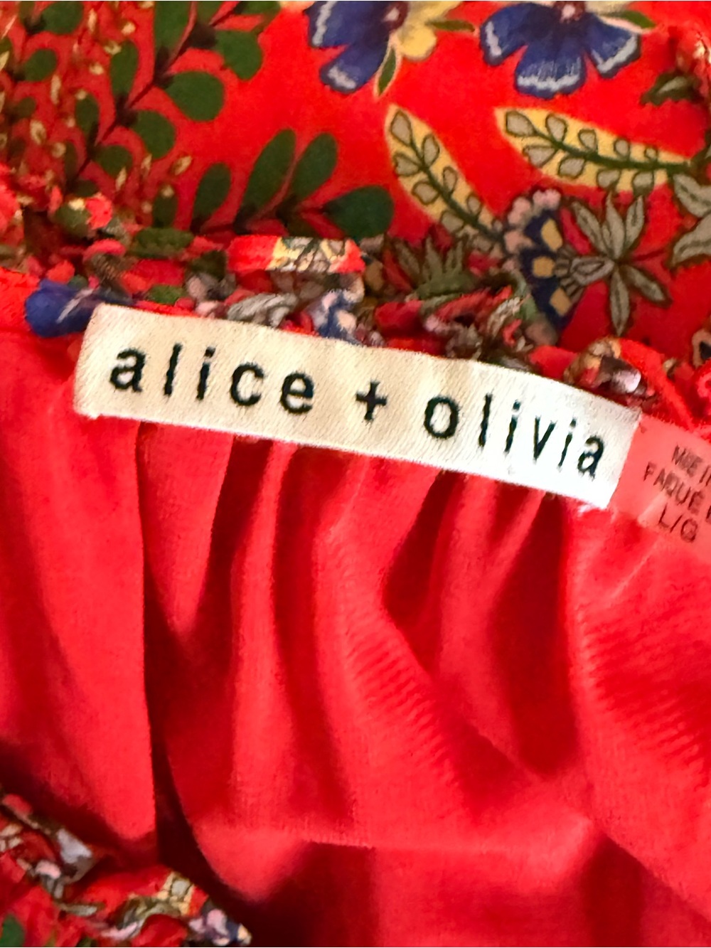 Alice + Olivia Layla Tiered Ruffle Midi Dress Red Floral Boho Coastal Large - Picture 11 of 16